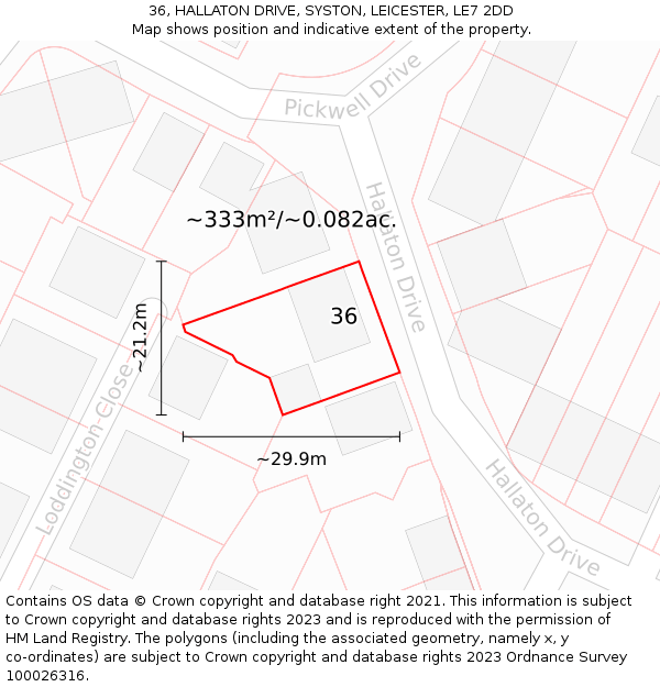 36, HALLATON DRIVE, SYSTON, LEICESTER, LE7 2DD: Plot and title map