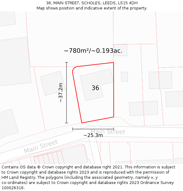 36, MAIN STREET, SCHOLES, LEEDS, LS15 4DH: Plot and title map