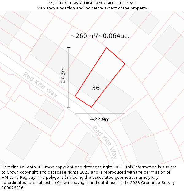 36, RED KITE WAY, HIGH WYCOMBE, HP13 5SF: Plot and title map