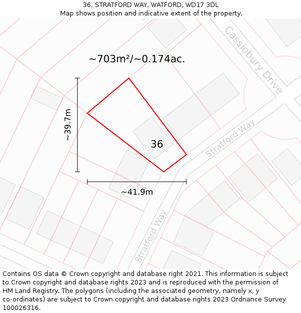 36, STRATFORD WAY, WATFORD, WD17 3DL: Plot and title map