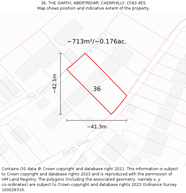 36, THE GARTH, ABERTRIDWR, CAERPHILLY, CF83 4ES: Plot and title map