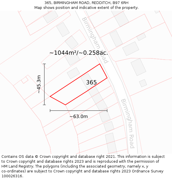 365, BIRMINGHAM ROAD, REDDITCH, B97 6RH: Plot and title map