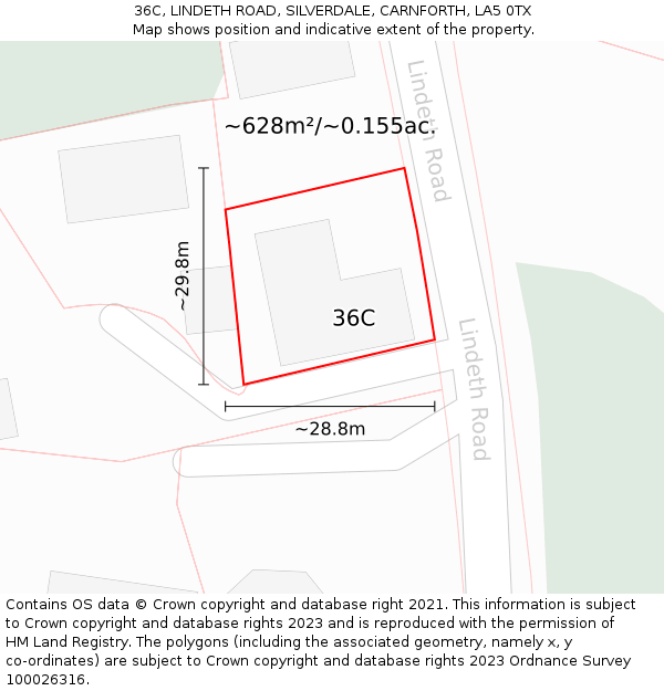 36C, LINDETH ROAD, SILVERDALE, CARNFORTH, LA5 0TX: Plot and title map