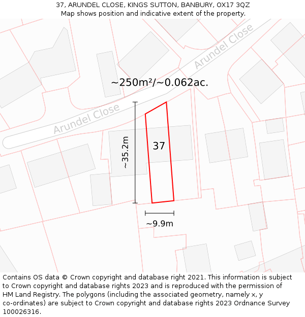 37, ARUNDEL CLOSE, KINGS SUTTON, BANBURY, OX17 3QZ: Plot and title map