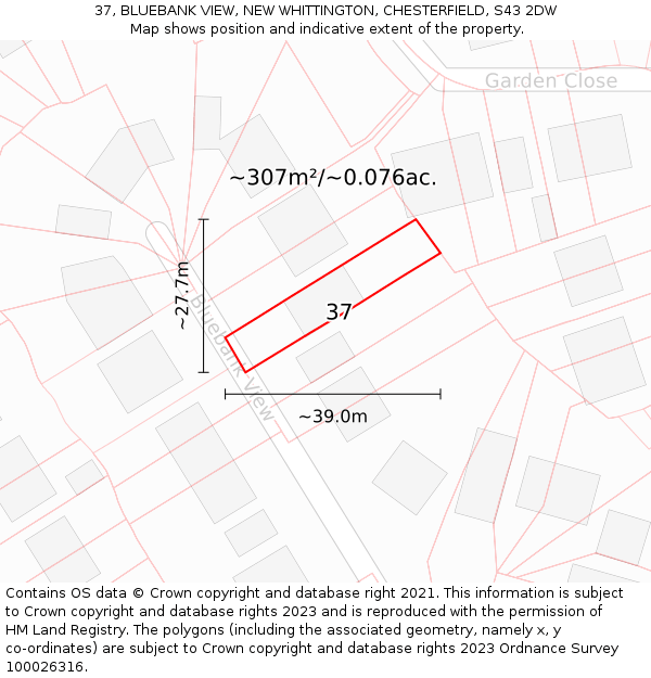 37, BLUEBANK VIEW, NEW WHITTINGTON, CHESTERFIELD, S43 2DW: Plot and title map