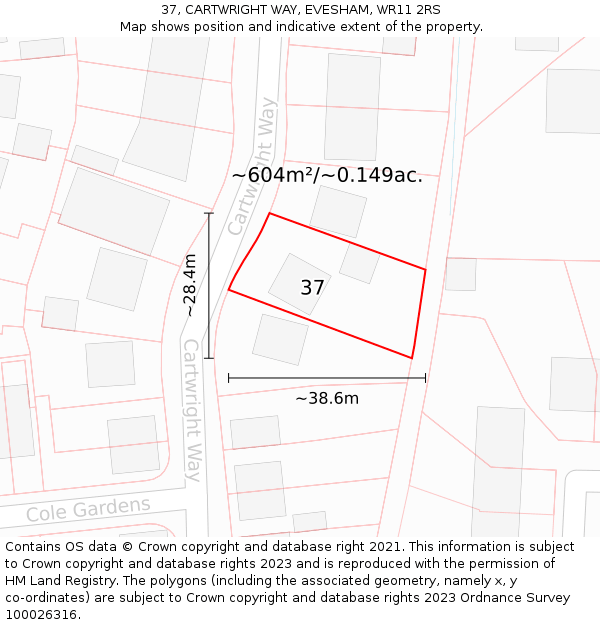 37, CARTWRIGHT WAY, EVESHAM, WR11 2RS: Plot and title map