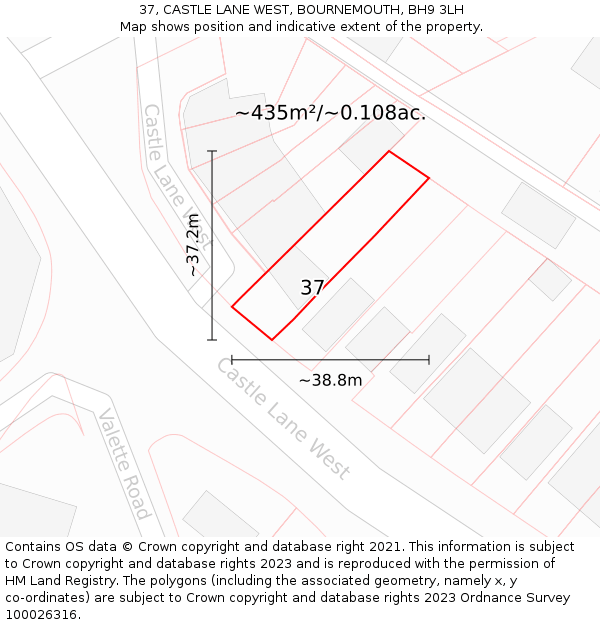 37, CASTLE LANE WEST, BOURNEMOUTH, BH9 3LH: Plot and title map