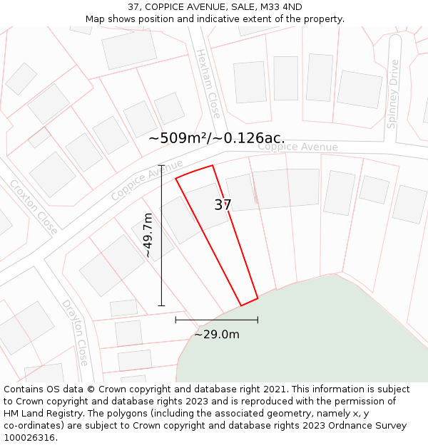 37, COPPICE AVENUE, SALE, M33 4ND: Plot and title map