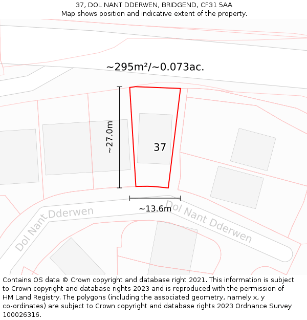 37, DOL NANT DDERWEN, BRIDGEND, CF31 5AA: Plot and title map