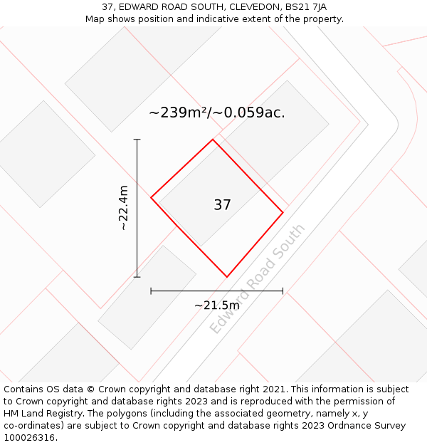 37, EDWARD ROAD SOUTH, CLEVEDON, BS21 7JA: Plot and title map