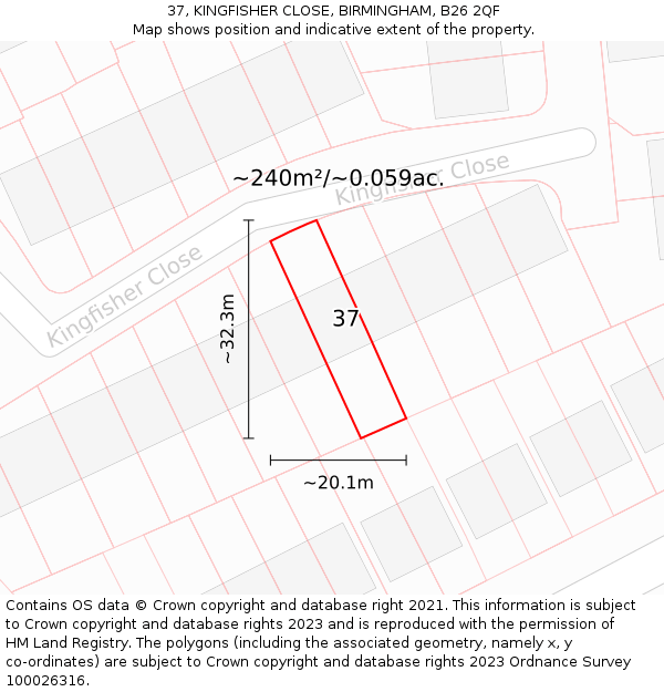 37, KINGFISHER CLOSE, BIRMINGHAM, B26 2QF: Plot and title map