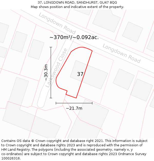 37, LONGDOWN ROAD, SANDHURST, GU47 8QG: Plot and title map