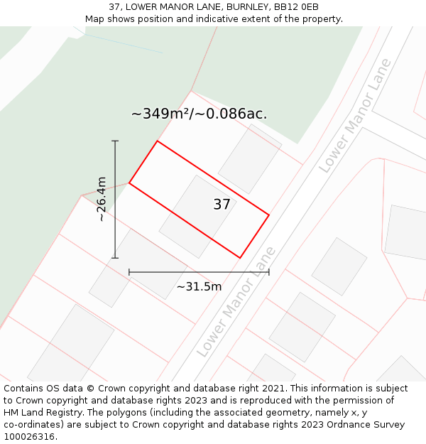 37, LOWER MANOR LANE, BURNLEY, BB12 0EB: Plot and title map