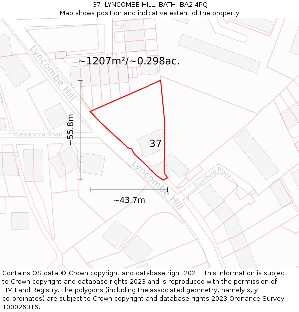 37, LYNCOMBE HILL, BATH, BA2 4PQ: Plot and title map