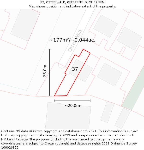 37, OTTER WALK, PETERSFIELD, GU32 3FN: Plot and title map