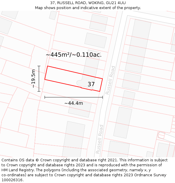 37, RUSSELL ROAD, WOKING, GU21 4UU: Plot and title map