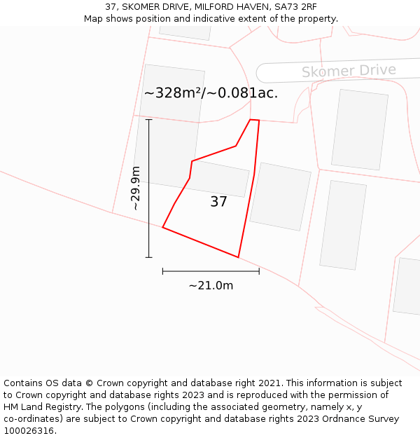 37, SKOMER DRIVE, MILFORD HAVEN, SA73 2RF: Plot and title map