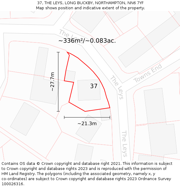 37, THE LEYS, LONG BUCKBY, NORTHAMPTON, NN6 7YF: Plot and title map