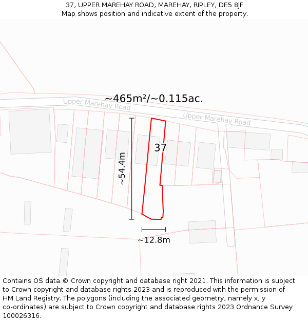 37, UPPER MAREHAY ROAD, MAREHAY, RIPLEY, DE5 8JF: Plot and title map