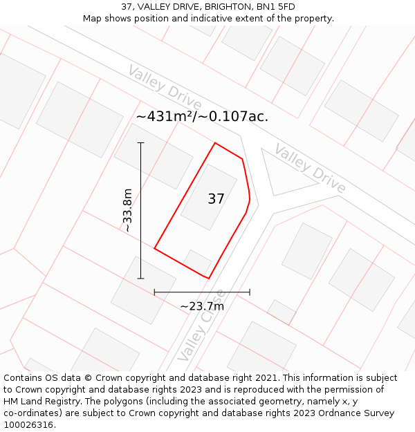 37, VALLEY DRIVE, BRIGHTON, BN1 5FD: Plot and title map