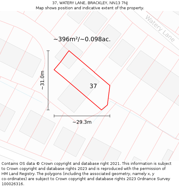 37, WATERY LANE, BRACKLEY, NN13 7NJ: Plot and title map