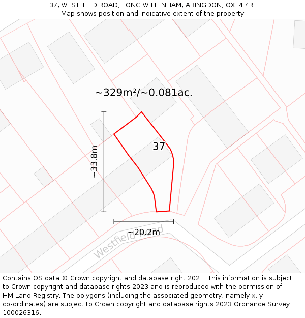 37, WESTFIELD ROAD, LONG WITTENHAM, ABINGDON, OX14 4RF: Plot and title map