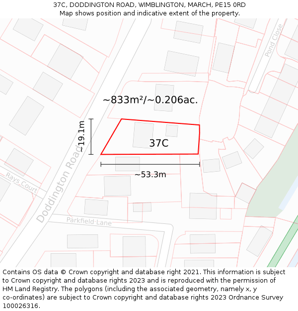 37C, DODDINGTON ROAD, WIMBLINGTON, MARCH, PE15 0RD: Plot and title map