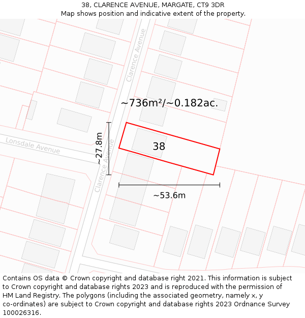 38, CLARENCE AVENUE, MARGATE, CT9 3DR: Plot and title map