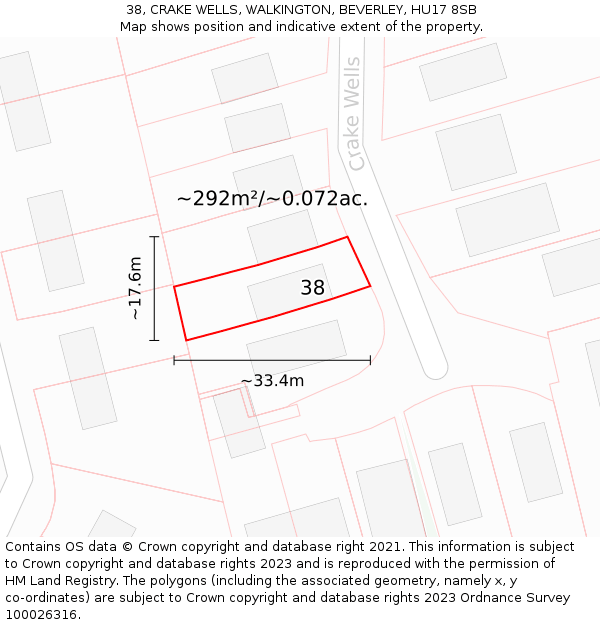 38, CRAKE WELLS, WALKINGTON, BEVERLEY, HU17 8SB: Plot and title map