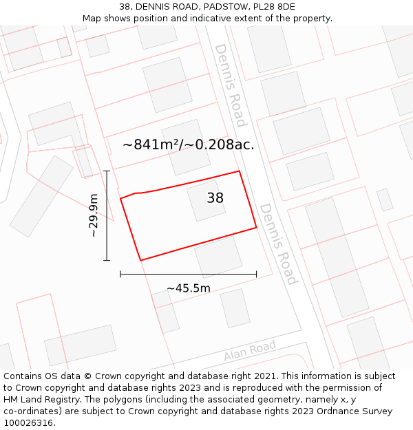 38, DENNIS ROAD, PADSTOW, PL28 8DE: Plot and title map