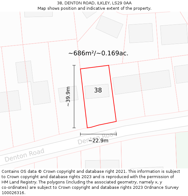 38, DENTON ROAD, ILKLEY, LS29 0AA: Plot and title map