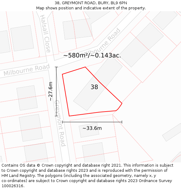 38, GREYMONT ROAD, BURY, BL9 6PN: Plot and title map