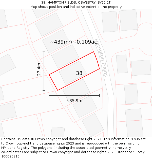 38, HAMPTON FIELDS, OSWESTRY, SY11 1TJ: Plot and title map