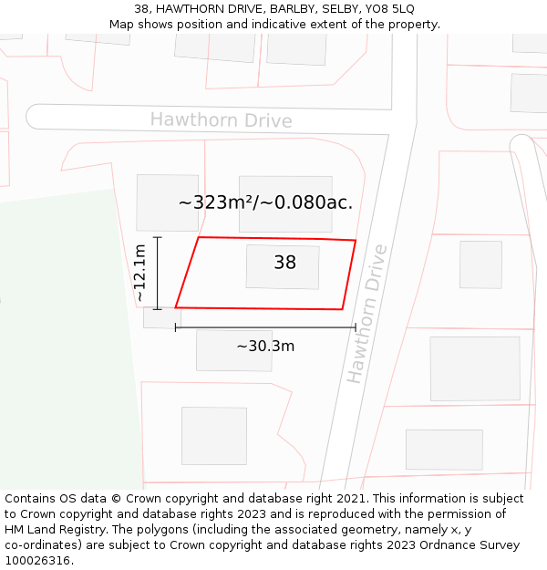 38, HAWTHORN DRIVE, BARLBY, SELBY, YO8 5LQ: Plot and title map