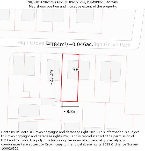 38, HIGH GROVE PARK, BURSCOUGH, ORMSKIRK, L40 7AD: Plot and title map