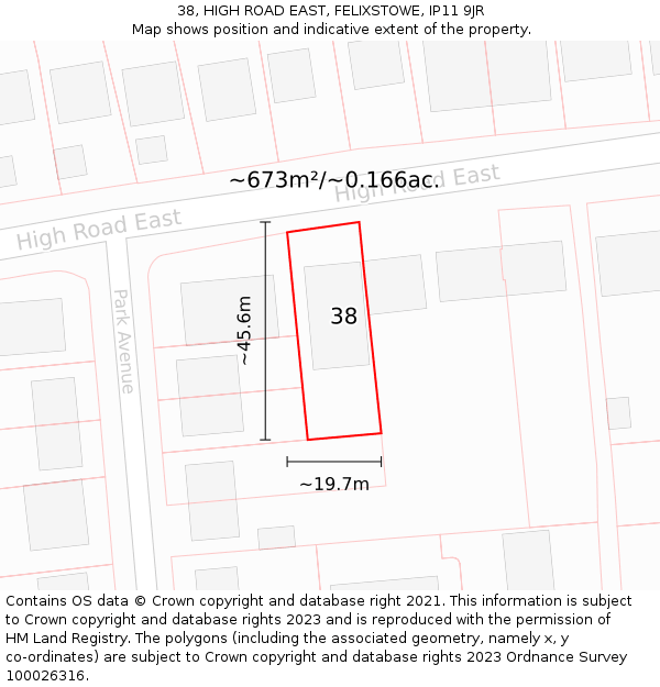 38, HIGH ROAD EAST, FELIXSTOWE, IP11 9JR: Plot and title map