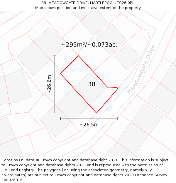 38, MEADOWGATE DRIVE, HARTLEPOOL, TS26 0RH: Plot and title map