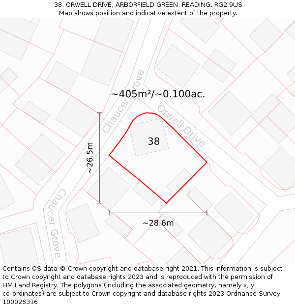 38, ORWELL DRIVE, ARBORFIELD GREEN, READING, RG2 9US: Plot and title map