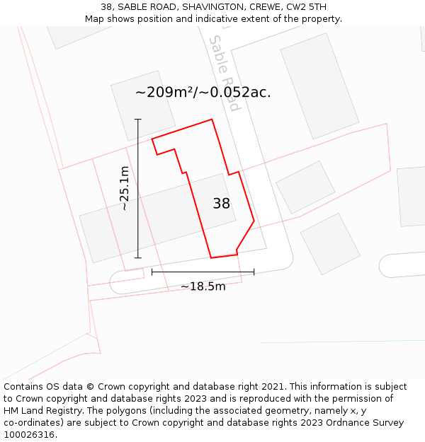 38, SABLE ROAD, SHAVINGTON, CREWE, CW2 5TH: Plot and title map