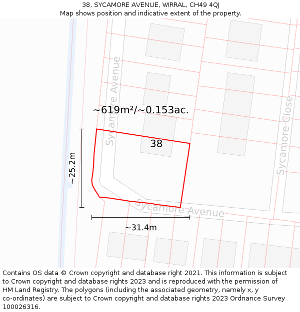 38, SYCAMORE AVENUE, WIRRAL, CH49 4QJ: Plot and title map