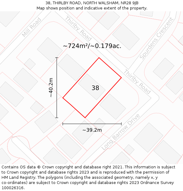 38, THIRLBY ROAD, NORTH WALSHAM, NR28 9JB: Plot and title map