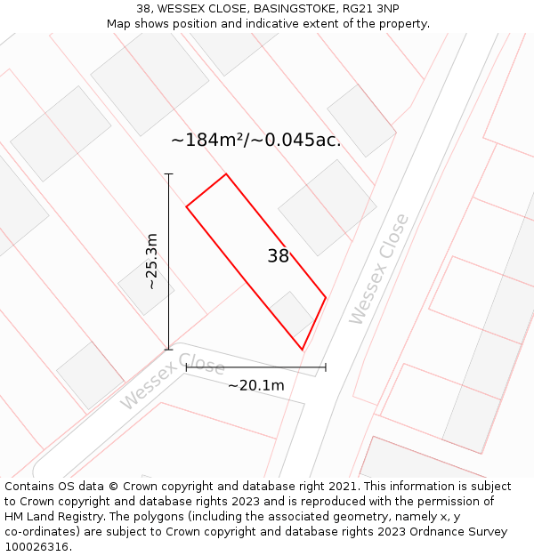 38, WESSEX CLOSE, BASINGSTOKE, RG21 3NP: Plot and title map