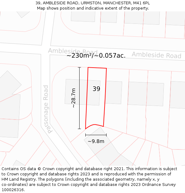 39, AMBLESIDE ROAD, URMSTON, MANCHESTER, M41 6PL: Plot and title map