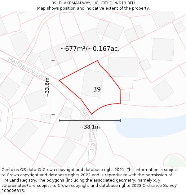 39, BLAKEMAN WAY, LICHFIELD, WS13 8FH: Plot and title map