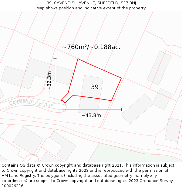 39, CAVENDISH AVENUE, SHEFFIELD, S17 3NJ: Plot and title map