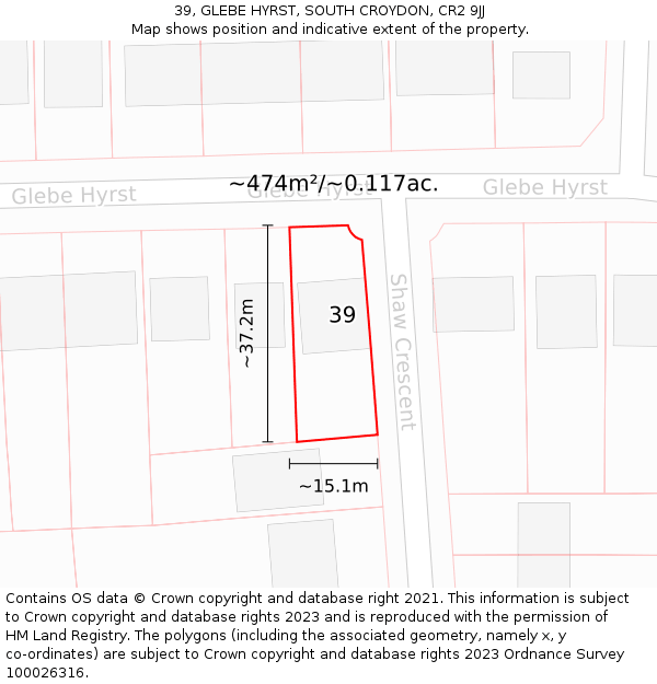 39, GLEBE HYRST, SOUTH CROYDON, CR2 9JJ: Plot and title map