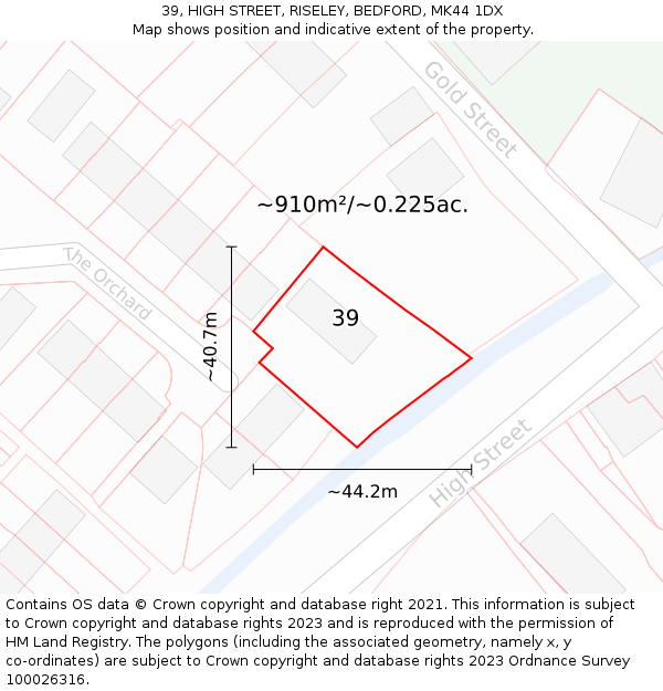 39, HIGH STREET, RISELEY, BEDFORD, MK44 1DX: Plot and title map