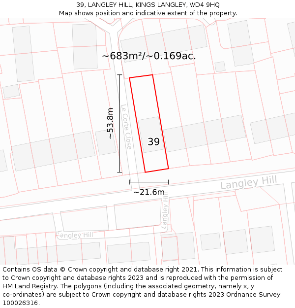 39, LANGLEY HILL, KINGS LANGLEY, WD4 9HQ: Plot and title map