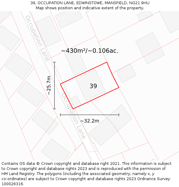 39, OCCUPATION LANE, EDWINSTOWE, MANSFIELD, NG21 9HU: Plot and title map