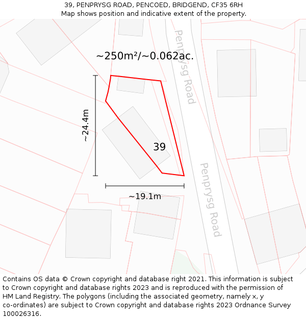 39, PENPRYSG ROAD, PENCOED, BRIDGEND, CF35 6RH: Plot and title map